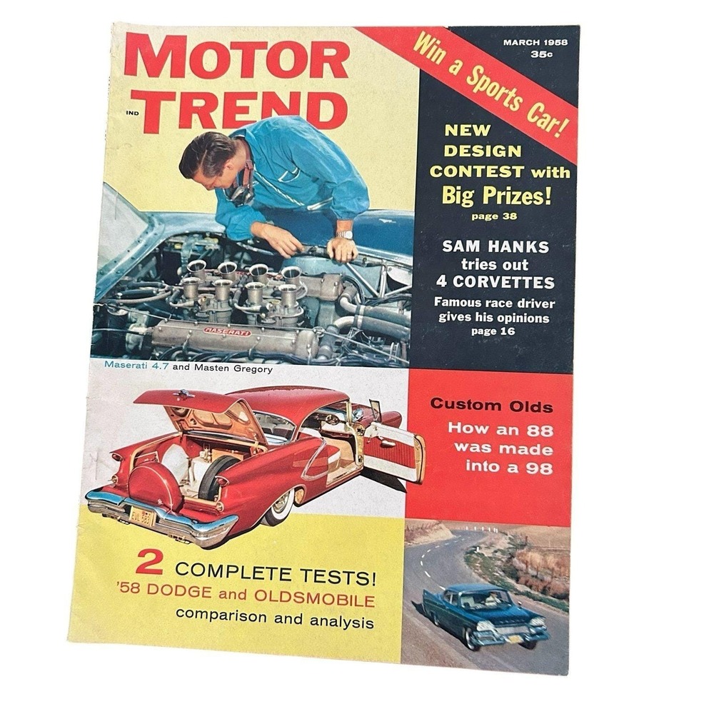 Vintage Motor Trend‎ Magazine March 1958 Corvette Dodge Oldsmobile Maserati Car